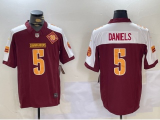 Washington Commanders #5 Jayden Daniels with White Shoulders 90th Patch F.U.S.E Limited Jersey Red