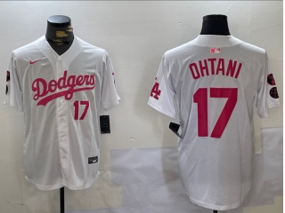 Los Angeles Dodgers #17 Shohei Ohtani with Pink Number Limited Player Jersey White