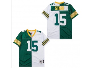 Green Bay Packers #15 Bart Starr Split Throwback Jersey White/Green