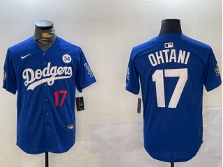 Los Angeles Dodgers #17 Shohei Ohtani with 2024 WS Patch & 34 Patch Players Limited Jersey Blue