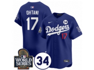 Los Angeles Dodgers #17 Shohei Ohtani with 2024 WS Patch & 34 Patch Players Limited Jersey Blue