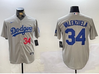 Los Angeles Dodgers #34 Fernando Valenzuela Players Limited Jersey Grey