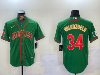 Los Angeles Dodgers #34 Fernando Valenzuela Mexico Jersey Green/Golden