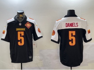 Washington Commanders #5 Jayden Daniels with White Shoulders 90th Patch F.U.S.E Limited Jersey Black