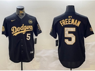 Los Angeles Dodgers #5 Freddie Freeman with 2024 WS Patch & 34 Patch Players Limited Jersey Black Go...