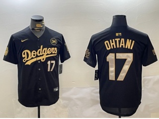 Los Angeles Dodgers #17 Shohei Ohtani with 2024 WS Patch & 34 Patch Players Limited Jersey Black Golden