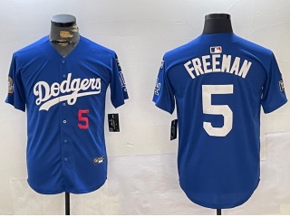 Los Angeles Dodgers #5 Freddie Freeman with 2024 WS Patch & 34 Black Patch Players Limited Jersey Bl...