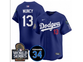 Los Angeles Dodgers #13 Max Muncy with 2024 WS Patch & 34 Black Patch Players Limited Jersey Blue