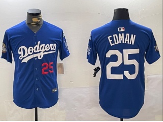 Los Angeles Dodgers #25 Tommy Edman with 2024 WS Patch & 34 Black Patch Players Limited Jersey Blue