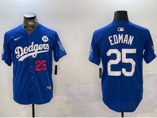 Los Angeles Dodgers #25 Tommy Edman with 2024 WS Patch & 34 White Patch Players Limited Jersey Blue