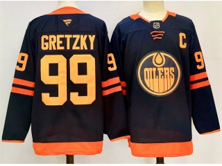 Fanatics Edmonton Oilers #99 Wayne Gretzky Blue with Orange Jersey Navy