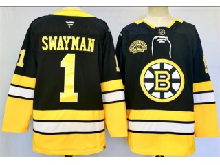 Fanatics Boston Bruins #1 Jeremy Swayman 100th Anniversary Home Breakaway Jersey Black