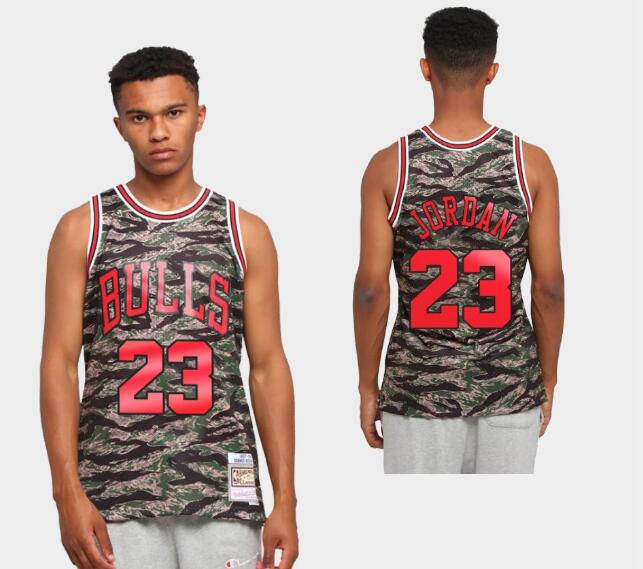 Chicago Bulls #23 Michael Jordan Tiger Camo Hardwood Classics Jersey Green